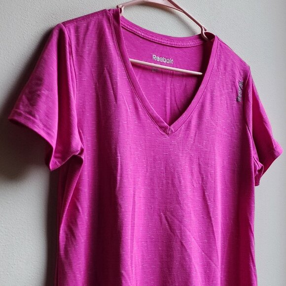 Reebok Hot Pink V-Neck Athletic T-Shirt Size Large - Picture 3 of 14